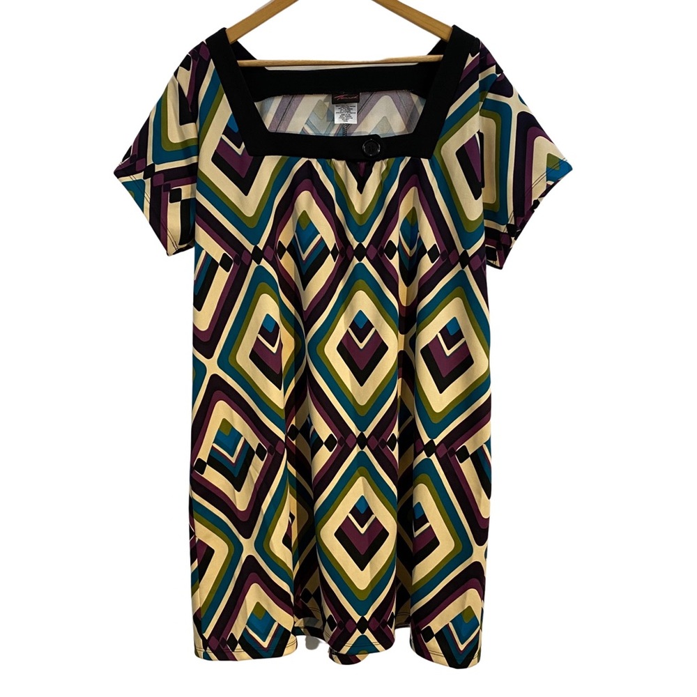 Torrid 70s flowy tunic mini dress size 2 in white and purple retro print